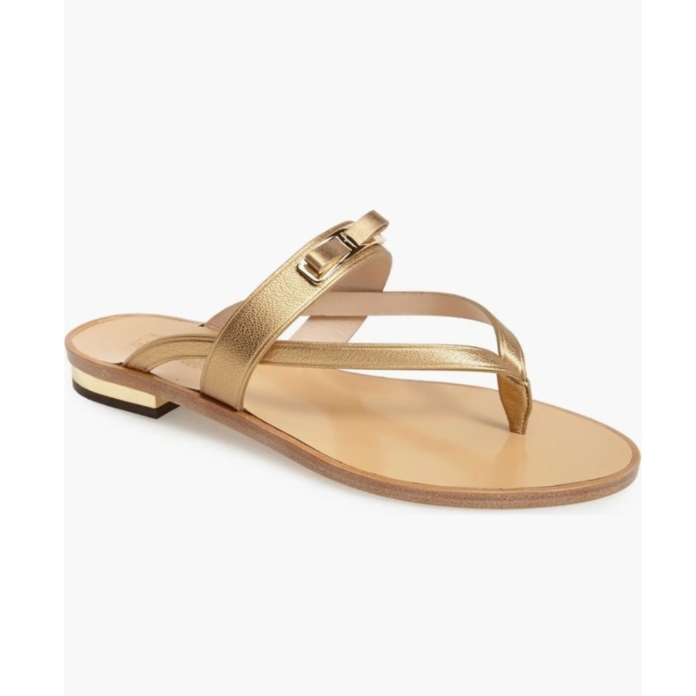 Salvatore Ferragamo‎ Mare Bow Flat Sandal in Gold sz 8